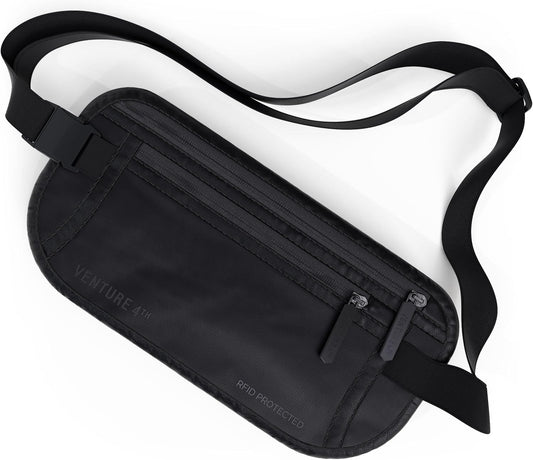 Travel Money Belt, RFID Blocking for Men & Women - Ideal for Keeping Your Cash, Credit Card, Passport, Phone Safe When Traveling (Sleek Black)