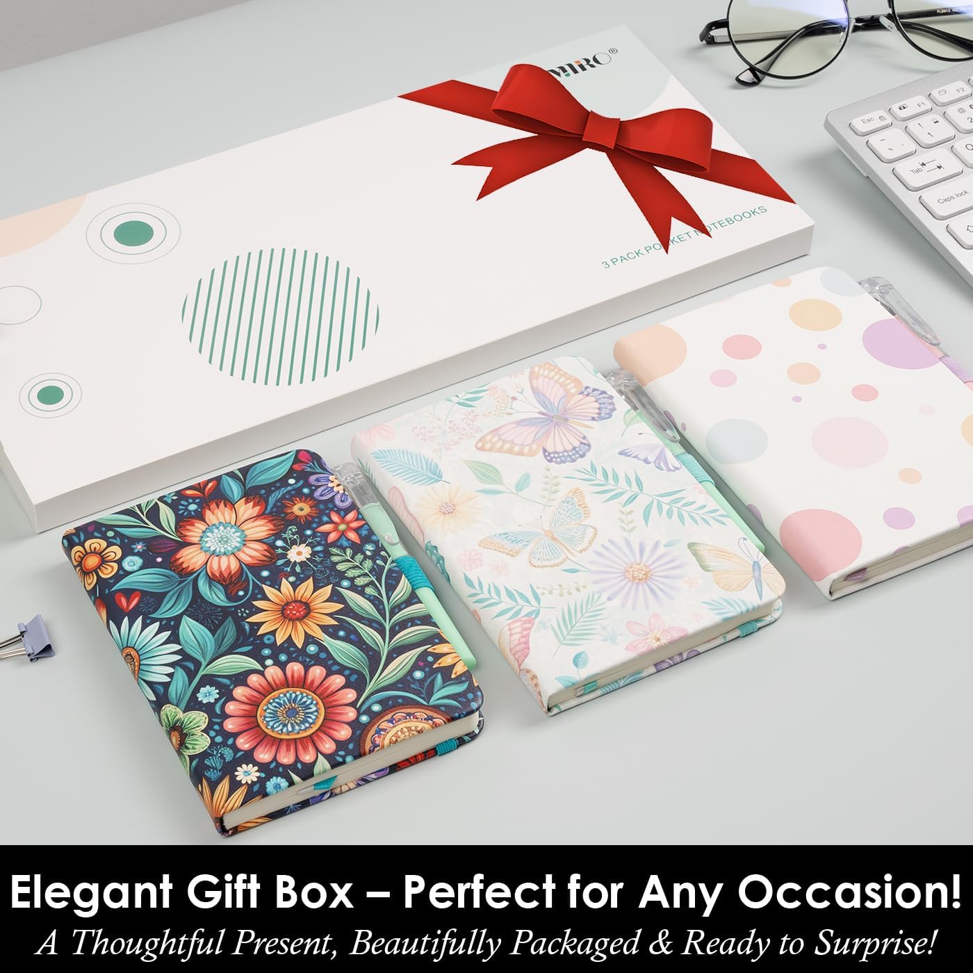 Small Journal Pocket Notebook with Pen, 3 Pack Cute Mini Notebook for Girls/Kids/Women, (Color Bubbles) 3.7" x 5.7", 100GSM Lined Paper, Aesthetic Hardcover Leather Cover Note Pad