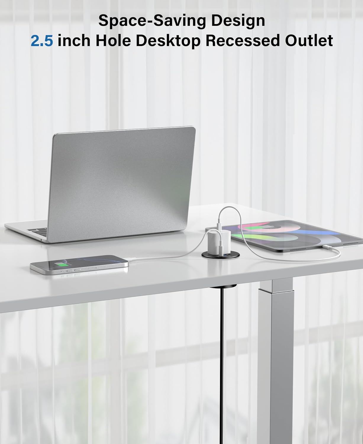 2.5 inch Power Grommet,20W USB-C Charging,1 Outlet with 2 USB C,1 USB Port,Furniture Flush Mount for Desktop,Recessed Power Strip,Workspace Essential Desk Outlet,2PCS (Black, 2 PCS-6FT Cord)