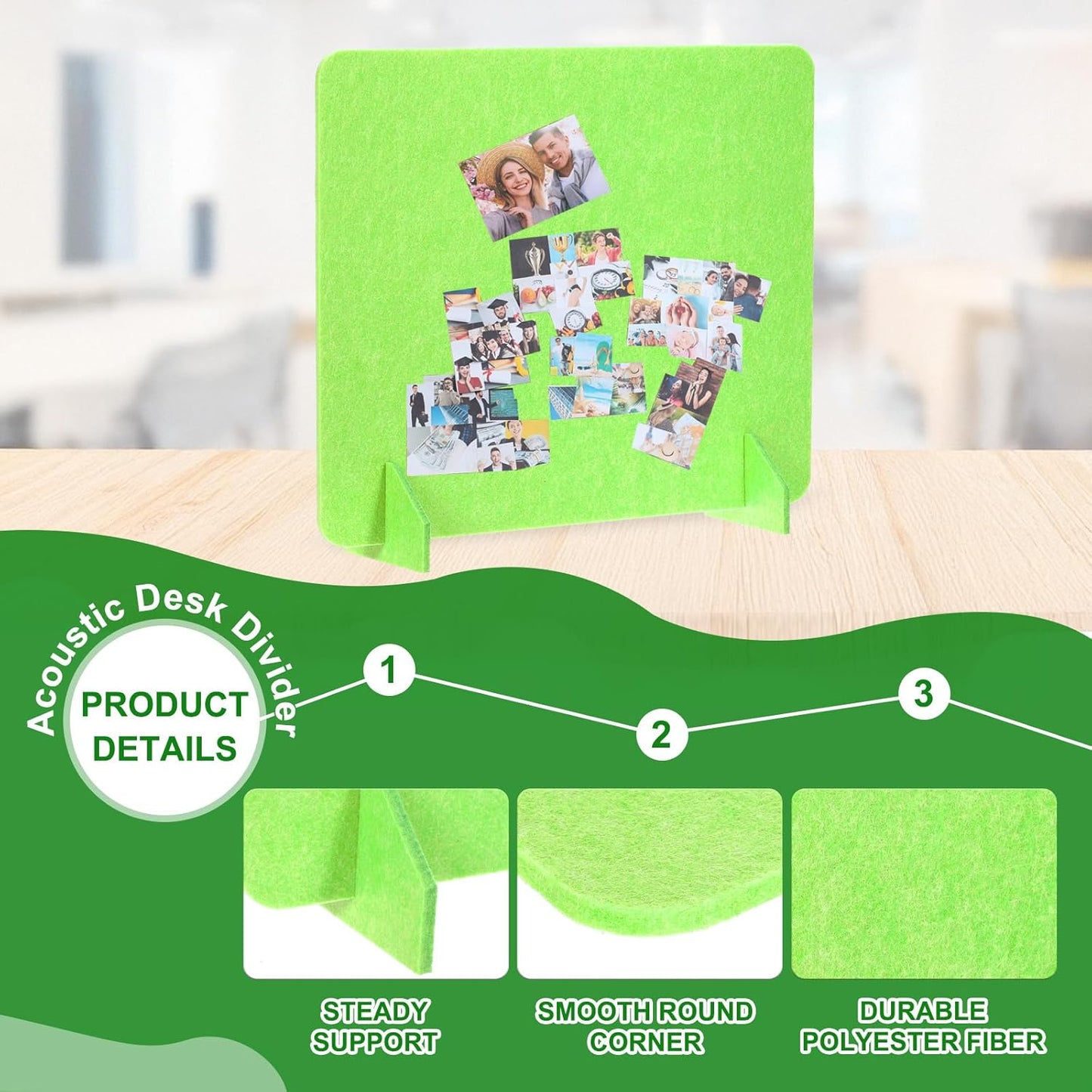 PATIKIL Desk Divider, 2 Set 24 x 24 Inch Acoustic Freestanding Desk Divider Desk Privacy Panel with 4 Pcs Support Feet for Library Office Workstation, Green