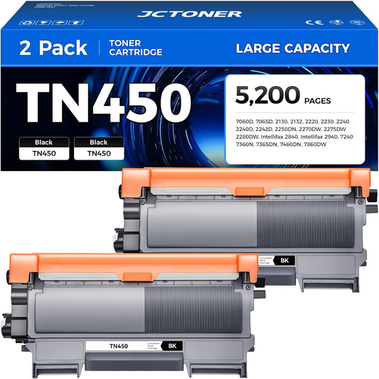 TN450 Black Toner Cartridge 2-Pack Replacement Compatible for Brother TN-450 TN420 TN-420 HL-2270DW HL-2280DW HL-2230 MFC-7360N MFC-7860DW DCP-7065DN Intellifax 2840 2940 MFC-7240 HL-2240D Printer Ink