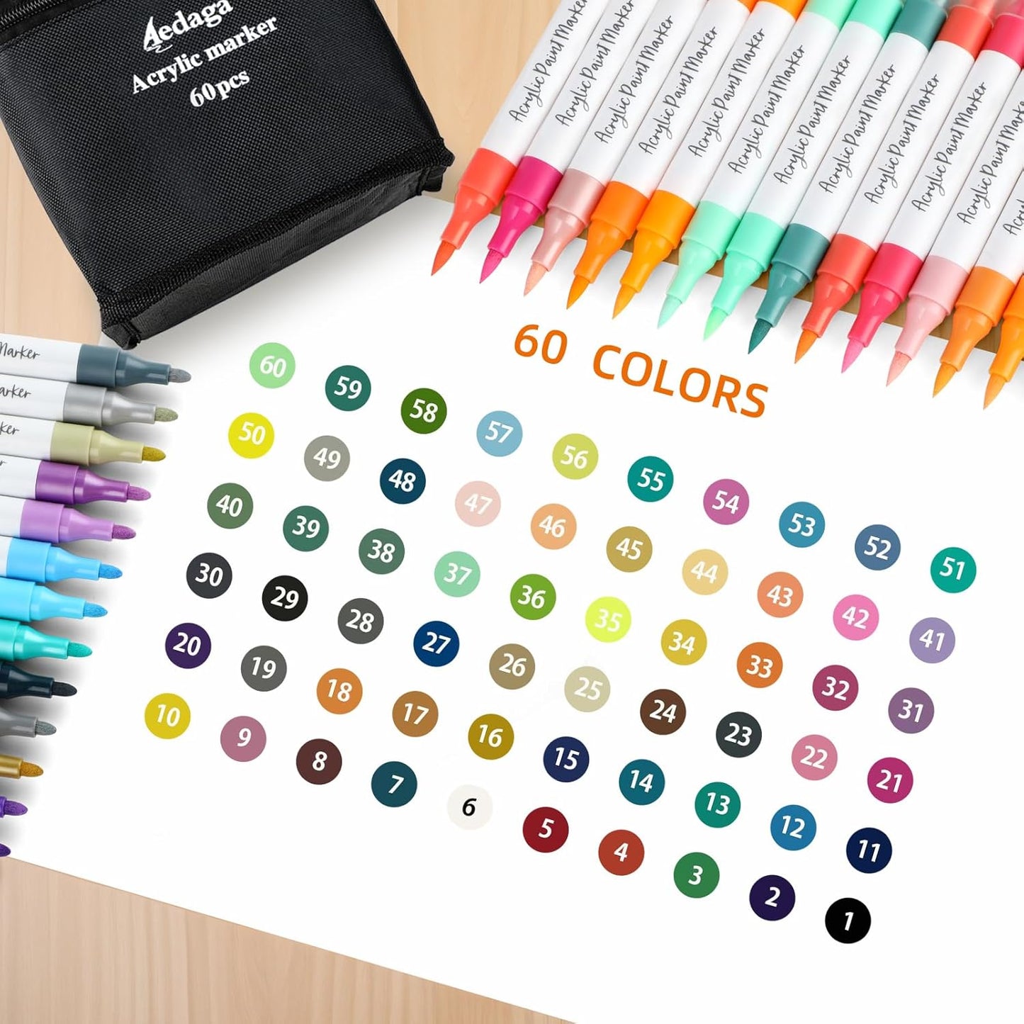 YHC 60 Colors Acrylic Paint Pens with Free App, Dual Tip Acrylic Paint Markers with Brush Tip and Fine Tip for Adults, Kids, Eggs, Wood, Rock, Canvas, Plastic, Stone, Glass, Ceramic