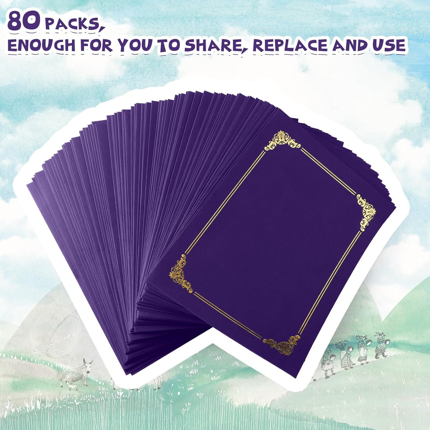 Fainne 80 Pieces Certificate Holders Diploma Holders Document Holder Certificate Covers Certificate Folders with Gold Foil Border for Letter Size 8.5 x 11 Inches Diploma Documents Awards (Purple)