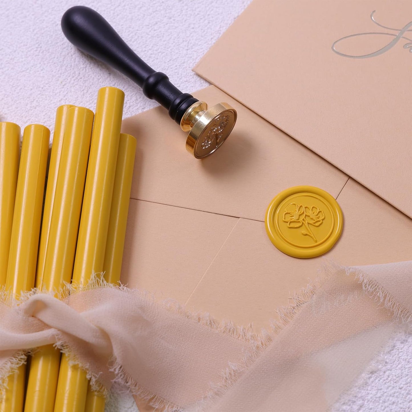 UNIQOOO Mustard Yellow Sealing Wax Sticks for Wax Seal Stamp - Perfect for Wedding Invitations, Cards Envelopes, Snail Mails, Wine Packages, Christmas Gift Ideas, Pack of 8