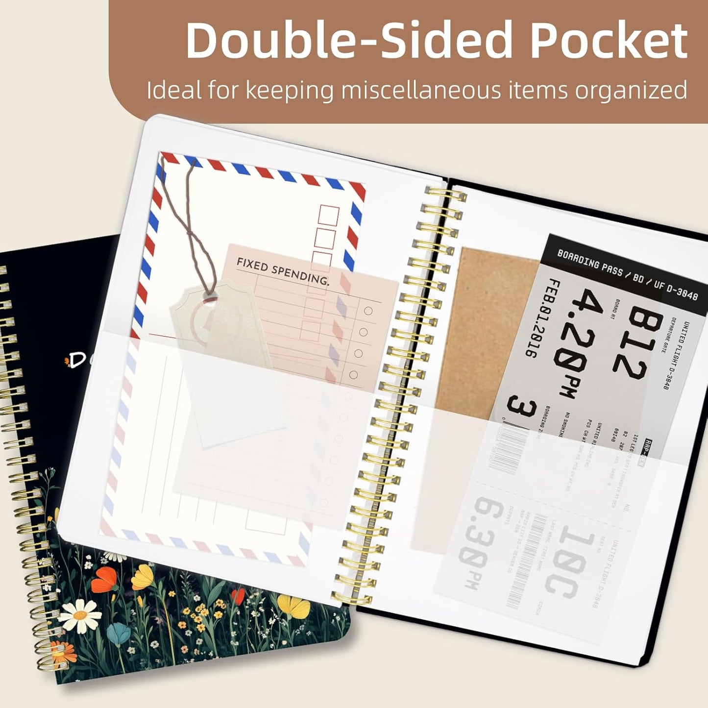 Undated Daily Planner - Spiral Notebook 80 Days One Day Per Page, Hourly Schedule, To-Do List, Notes, Everyday Planning Task, A5 Hardcover Journal Organizer Book Women Cute Aesthetic, Flower