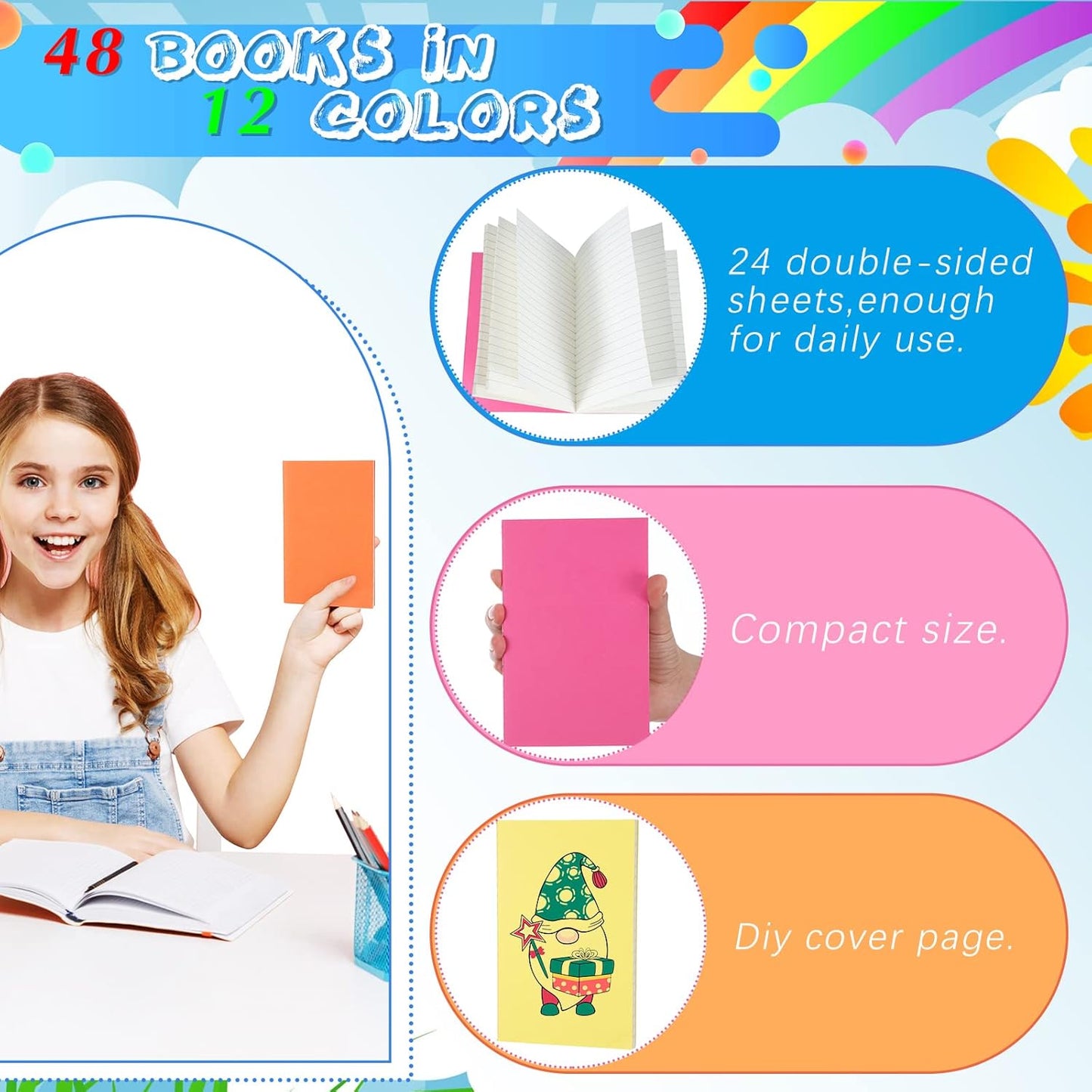 Sabary 96 Pcs Mini Notebook and Pen Set Bulk Lined Small Pocket Notepad Retractable Ballpoint Pen Journal Memo Notepad 24 Sheets/ 48 Pages 3.5 x 5.5 Inch for Student Teacher Gift (Colorful)