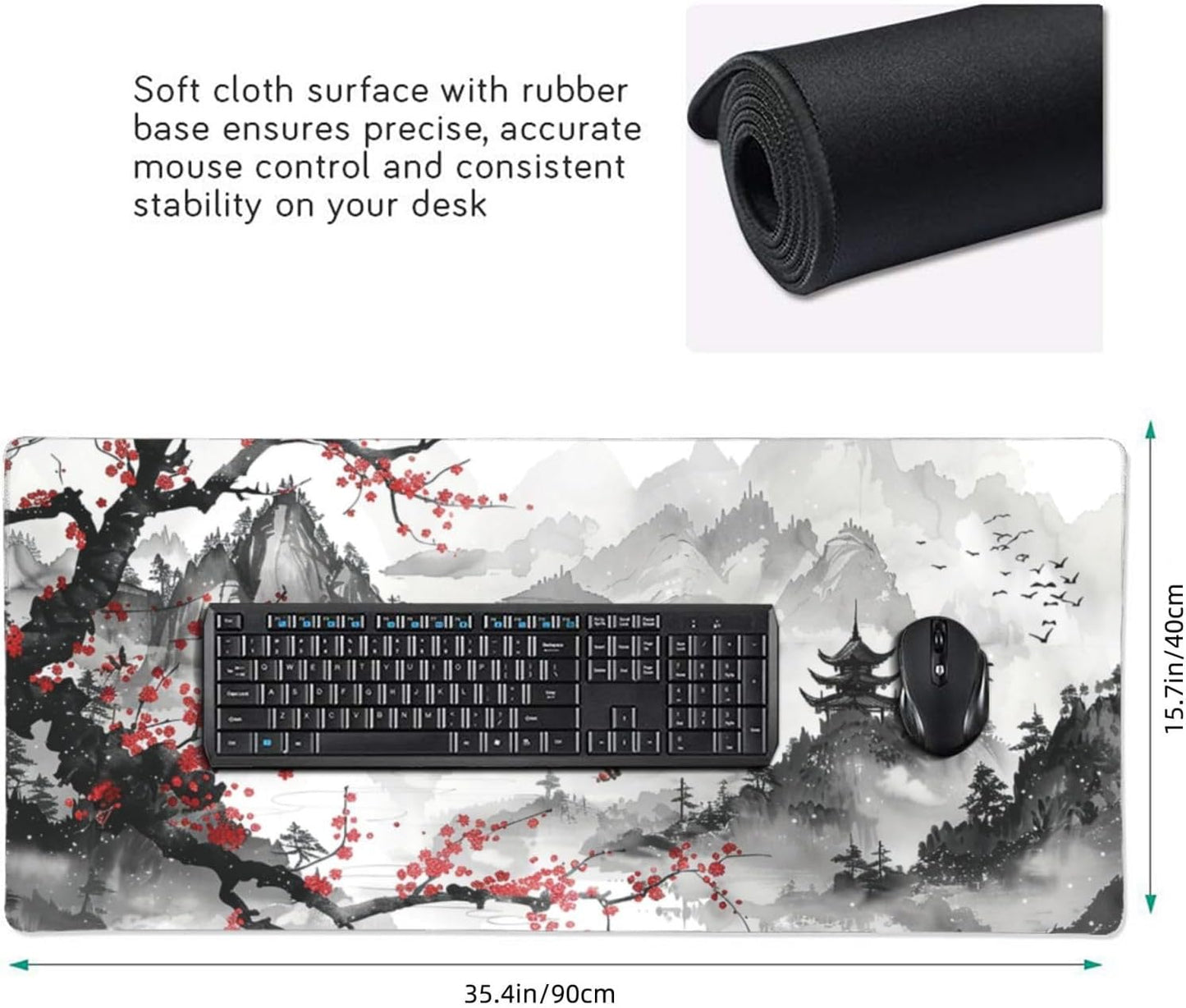 35.4 x 15.7 in, Waterproof XXL Large Mouse Pad for Desk, Extended Keyboard Mouse Mat for Computer Office, Big Laptop Mouse pad, Gaming Pc-Japanese Watercolor Cherry Blossom