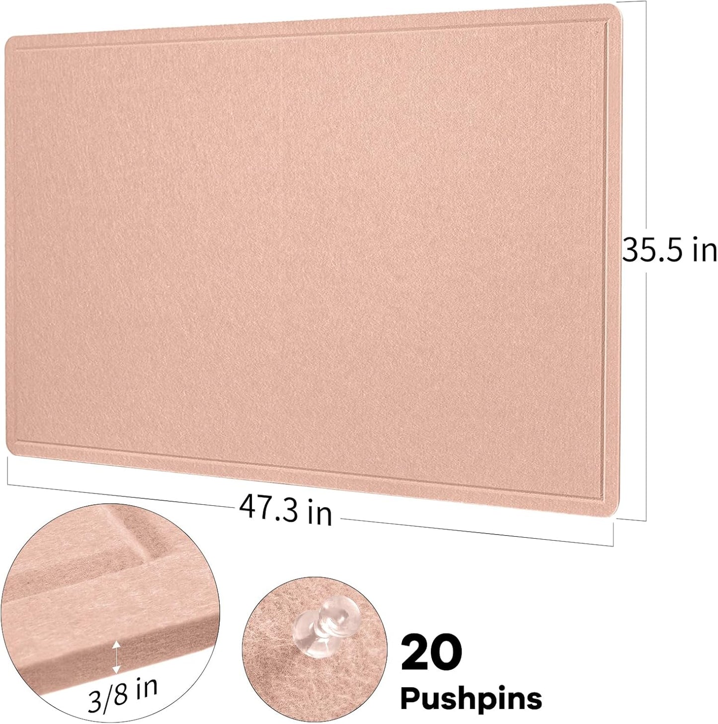 Large Bulletin Board - 48 x 36 Inches, Decorative Felt Pin Board for Wall - 4' x 3' Foldable Photo Display Board with Self-Adhesive Tape,Includes 20 Push Pins - Mauvey Pink
