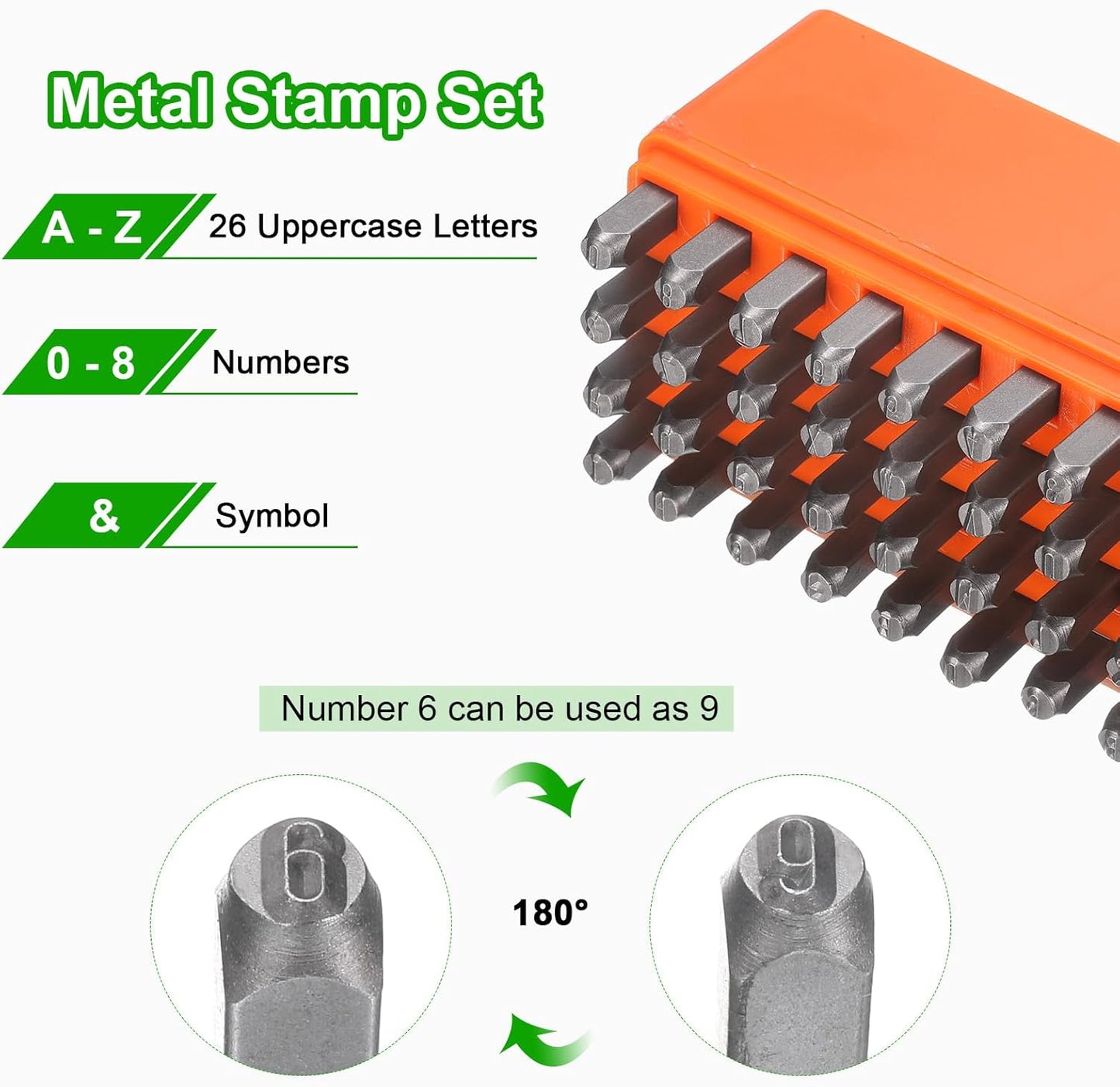 HARFINGTON 36pcs Metal Stamping Kit 5/32" (4mm) Steel Uppercase Letter and Number Punch Set (A-Z / 0-8 / "&" Symbol) Punch Press Tool with Case for Imprinting Metal Plastic Wood Leather