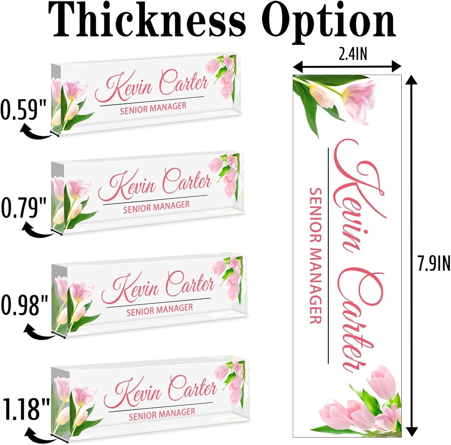 Name Plate for Desk Personalized, Acrylic Desk Decorations, Employee Appreciation Gifts, Custom Office Gifts for Coworkers, Boss, Teacher, Nurse (Pink Tulips)