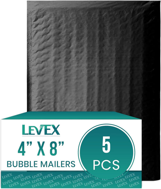 Levex - #000 4" x 8" [5 Pack] Blue Poly Bubble Mailers, Padded Envelope Mailers, Packing Envelope & Mailing Bags for Shipping