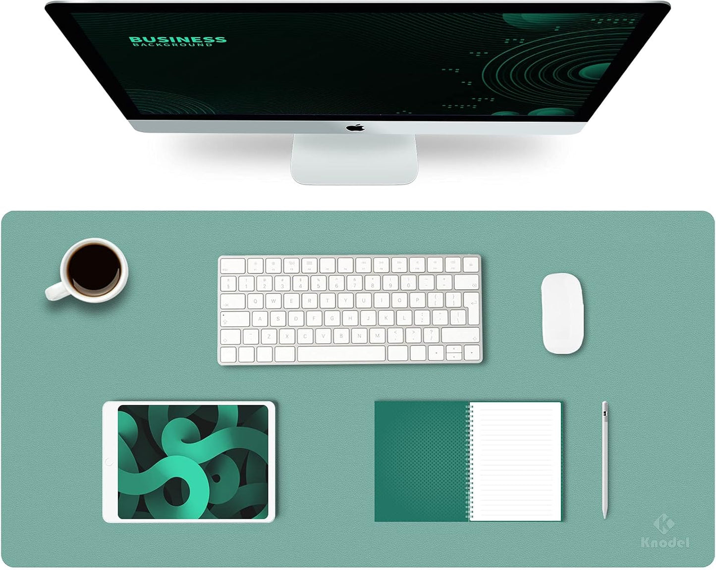 K KNODEL Large Office Leather Desk Mat, Mouse and Keyboard Pad, Computer and Laptop Mat, Desktop Protector and Cover, Writing Pad and Blotter (31.5"x15.7", Green)