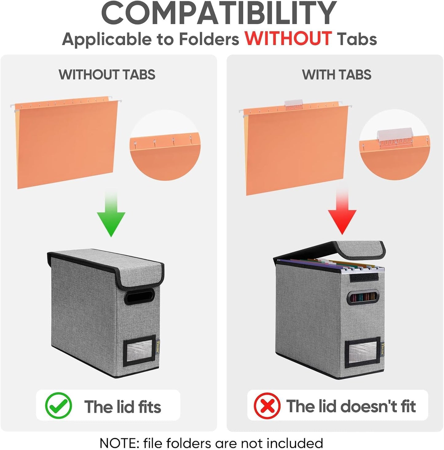 BALEINE File Organizer Box with Lid, Collapsible File Folder Organizer with Plastic Slide, Hanging File Folder Box for Office Document Storage (2 Pack, Grey, S)