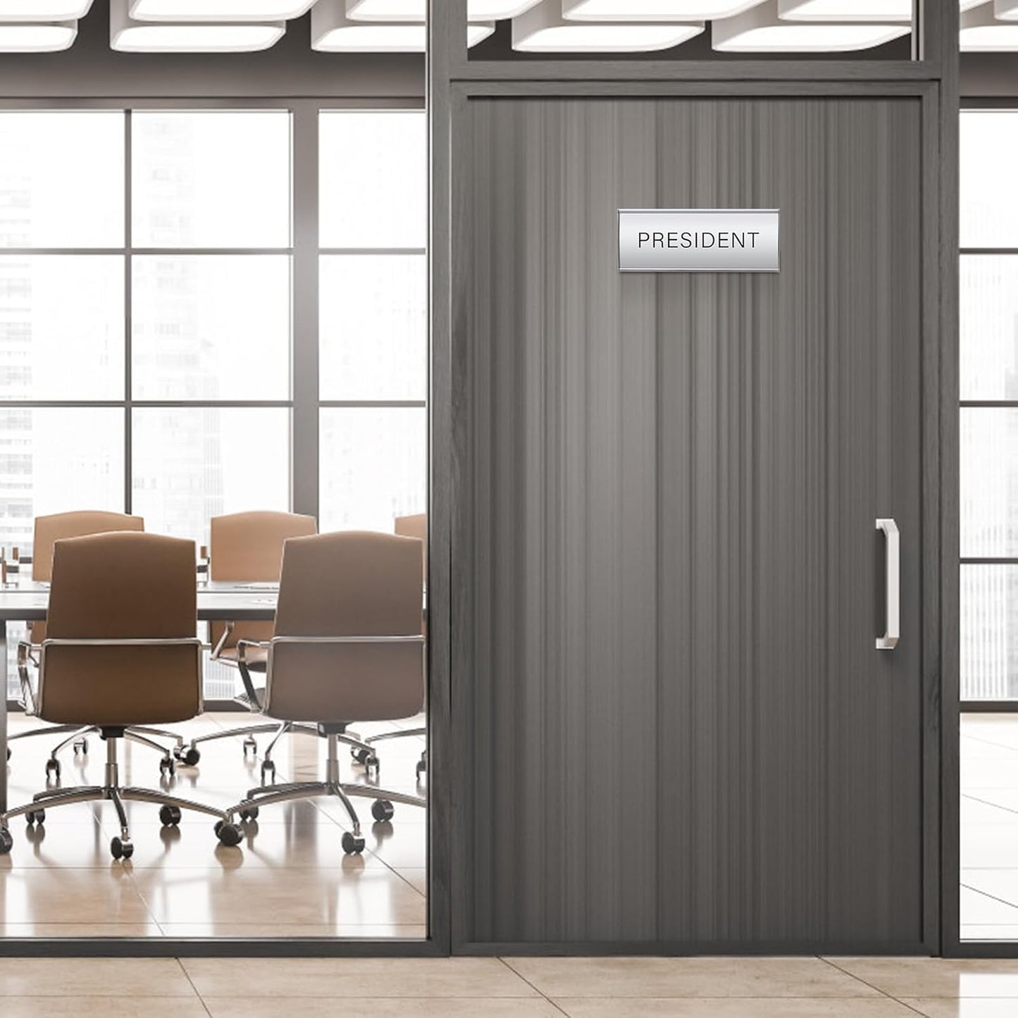 6 Pcs Office Door Signs - 8" x 3" Curved Name Plate Holders for Office, Wall-Mount Door Signs with Plastic Film and Adhesive Tape (Silver)