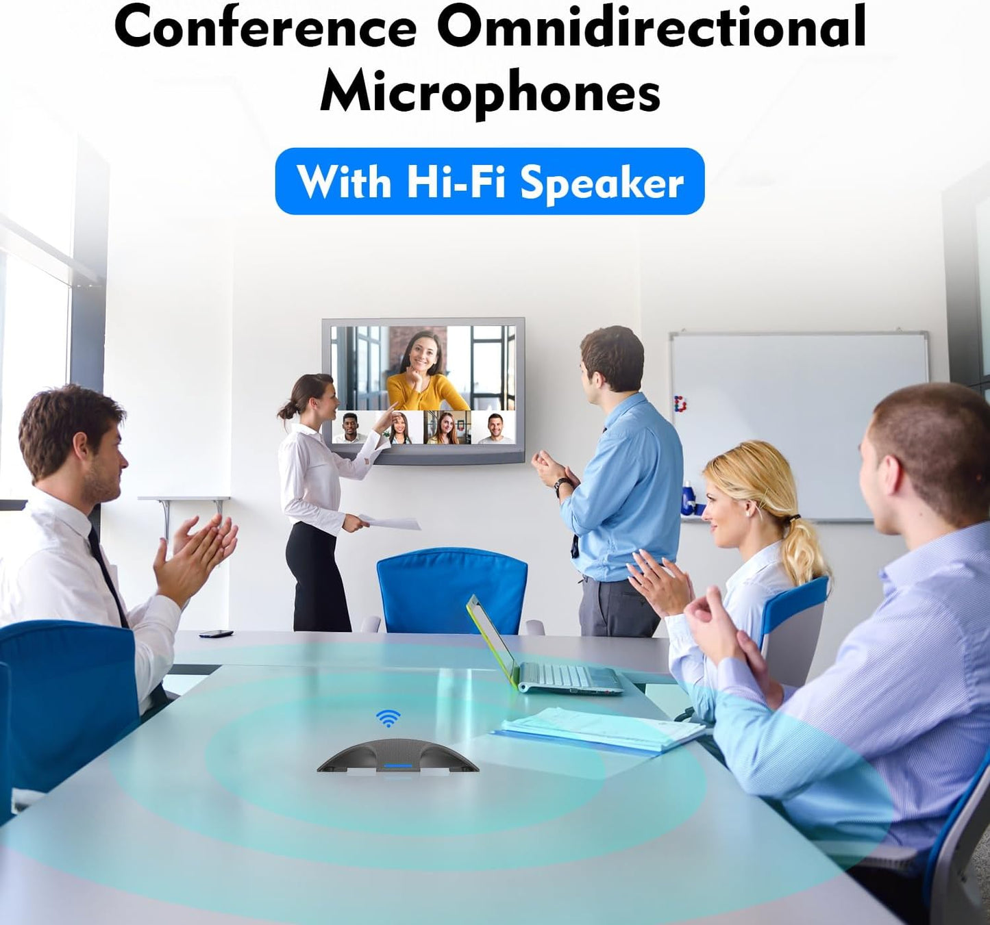 TOALLIN S68 Speakerphone, Wireless Conference Microphones with Speaker, 360° Omnidirectional Voice Pickup, Bluetooth & USB Computer Speaker and Noise-Reduction Mics for Business Meetings