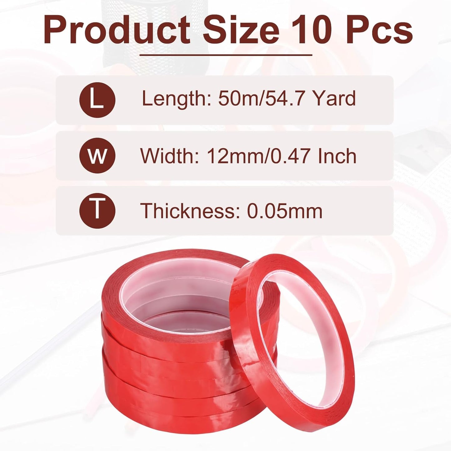 MECCANIXITY 10 Rolls Whiteboard Tape Graphic Chart Tape 12mm 54.7 Yard Art Tape Thin Self-Adhesive Pinstripe Tape Masking Tape for Gift Wrapping Craft Supplies, Red