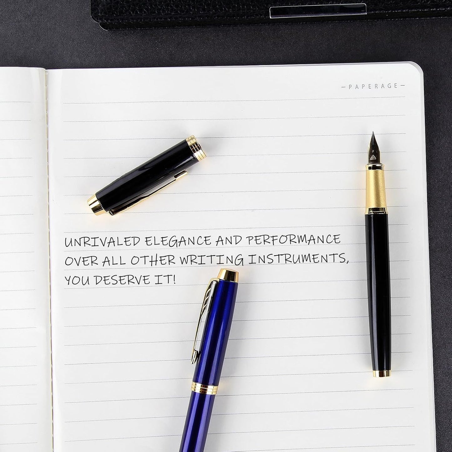 Fountain Pen,luxury pens Fine point smooth writing pens for journaling fancy pen with Gift Case 8 black ink cartridges an EF Nib an ink converte nice metal pen writer gifts（Black）