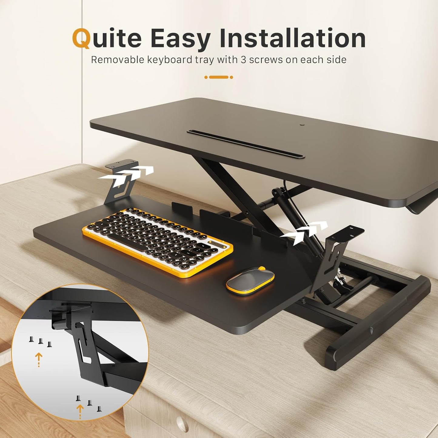 JOY worker Standing Desk Converter, 35" Wide Height Adjustable Sit Stand Up Desk Riser with Keyboard Tray, Desktop Workstation Riser for Home Office Computer Laptop, Particle Board, Black