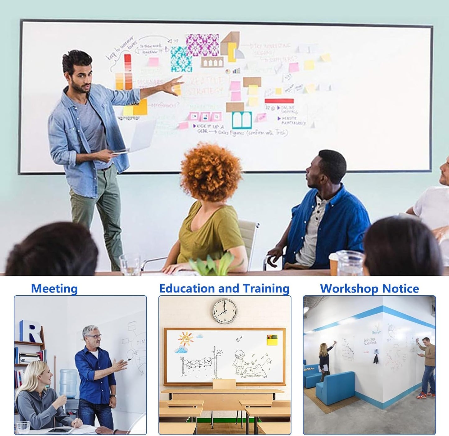 Magnetic Dry Erase Whiteboard Paper with Adhesive, 78" x 39" White Board Film for Wall, Easy to Write and Clean Dry Erase Board for Office, Classroom, Home, Include Marker, Magnetic Eraser and Magnets
