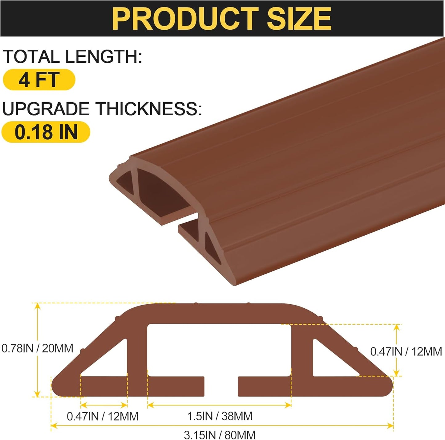 MYFAMIREA 4FT Floor Cord Cover Heavy Duty Cable Cover Protector with 3 Channels Extension PVC Floor Wire Cover Outdoor Cord Hider Management Cord Cover for Wire on Floor for Home Office Outdoor, Brown