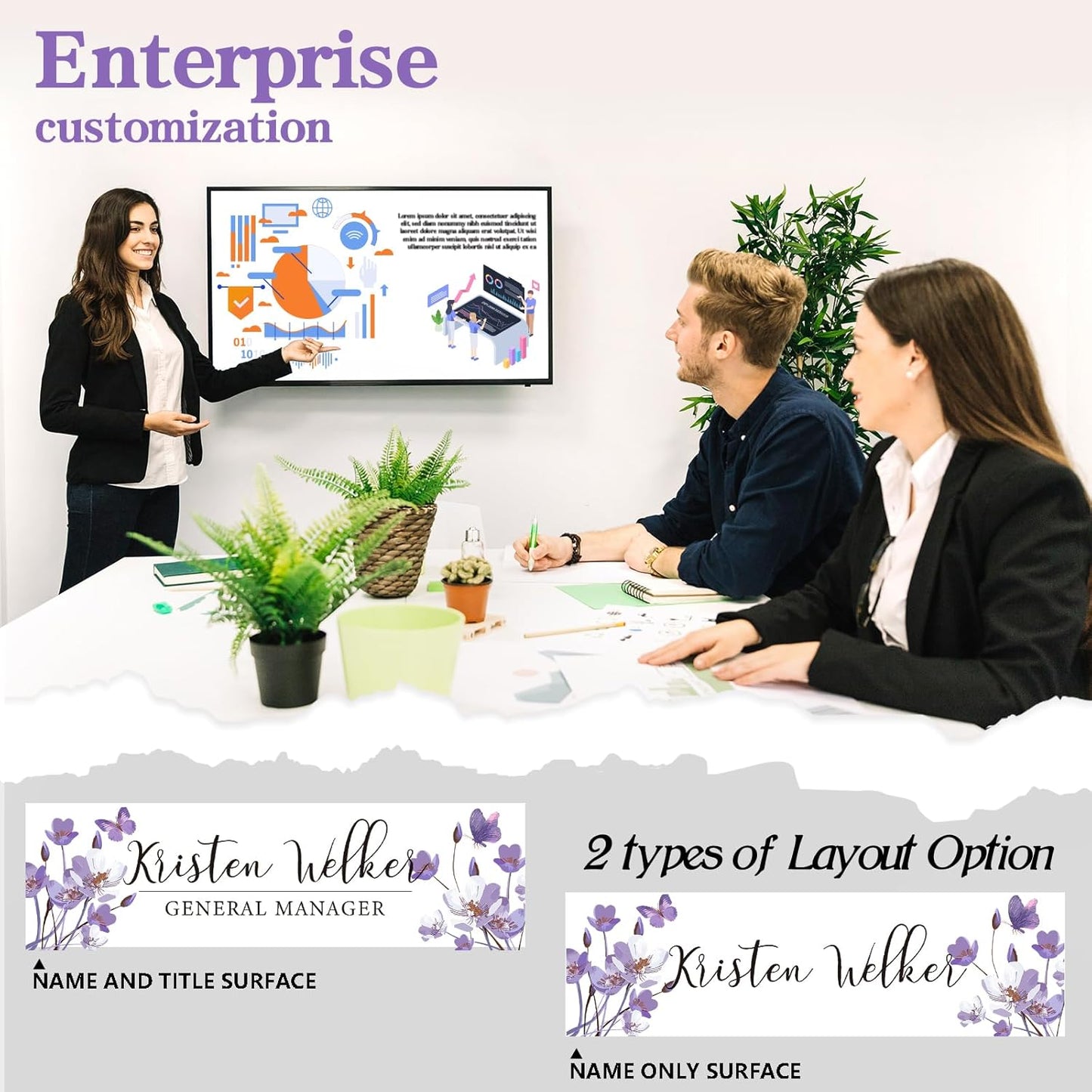 Personalized Name Plate for Desk - Custom Engraved Name Plates for Man - Boss Day Gifts for Boss - Acrylic Office Decor Appreciation Gifts for Teacher Nurse Coworker Social Worker (Orchids)