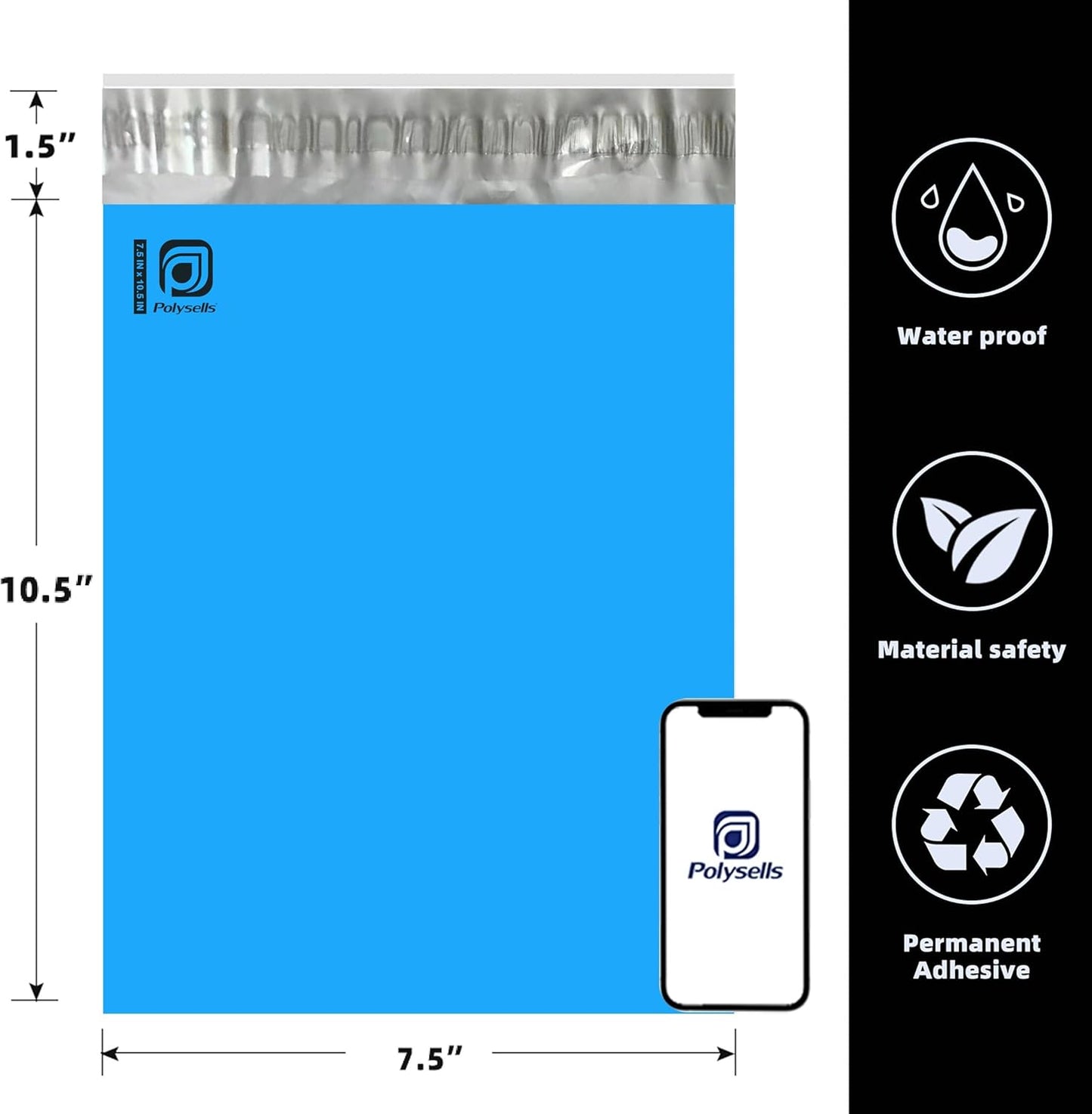 POLYSELLS 100 pcs 7.5x10.5 Inches Blue Poly Mailers Shipping Envelopes, Strong Adhesive Sealing, Waterproof, and Tear-resistant Postal Mailing Bags for Clothing, Books, and Accessories