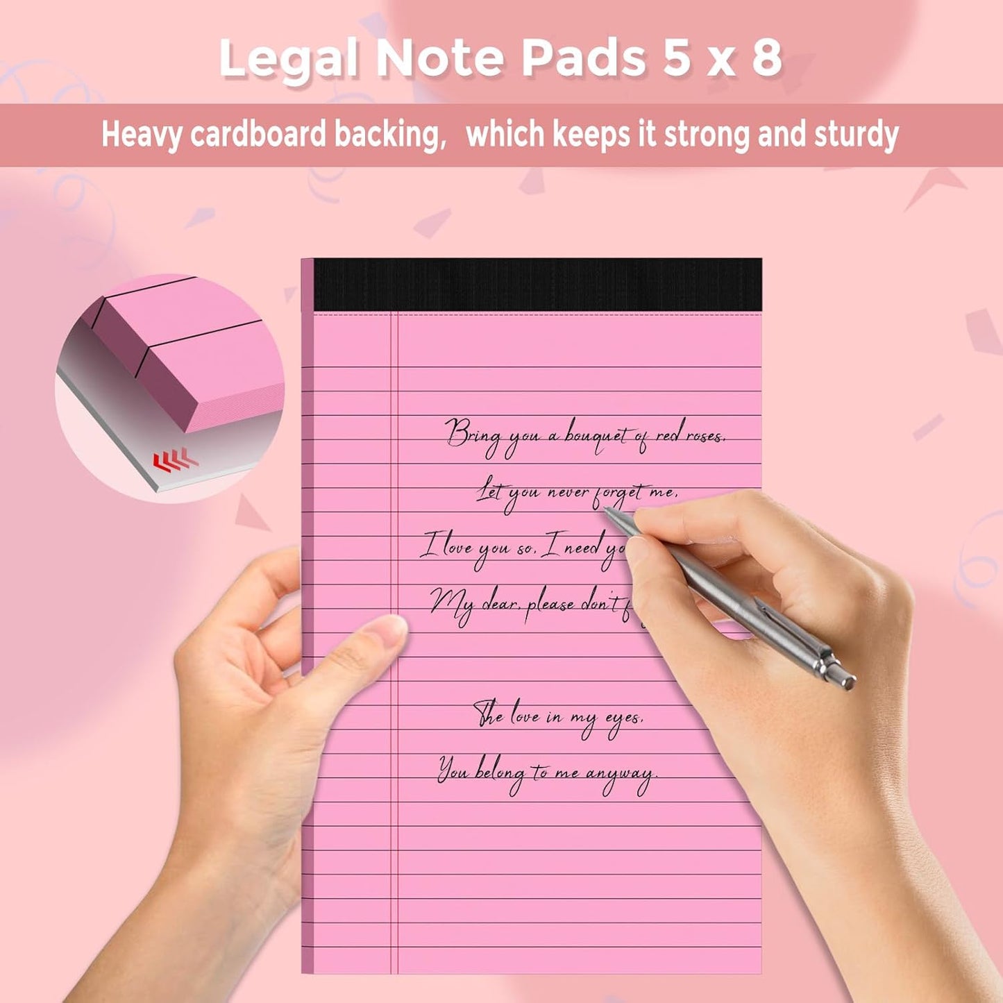 Legal Pads 5x8 Pink Note Pads, 48 Pack College Ruled Pink Notepads 5x8 Lined Paper, Small Notebook Writing Pads 30 Sheets Per Pink Paper Legal Pads for Home Office School Supplies