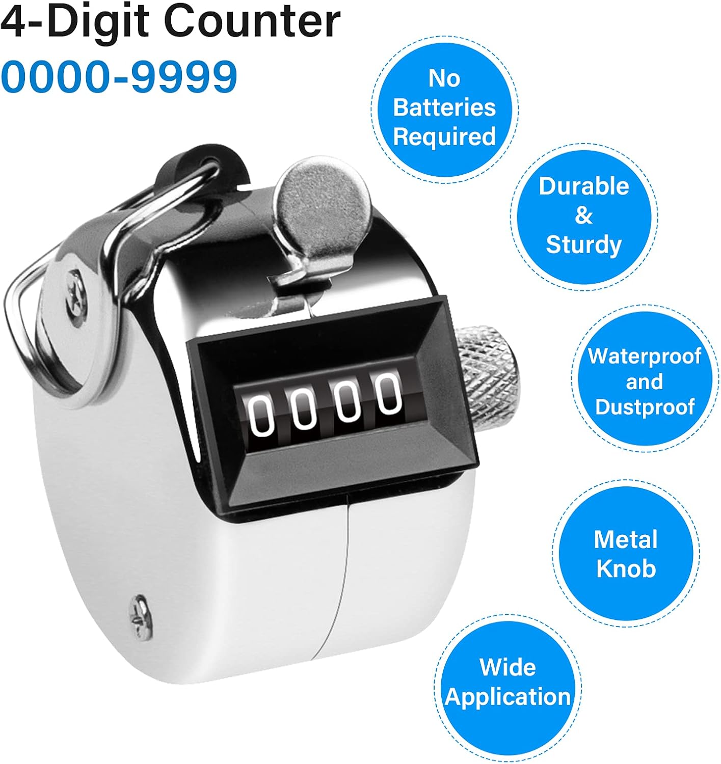Tally Counter, 4-Digit Clicker Counter, Metal Hand Tally Counters Clicker Pitch Counter for Counting, Knitting, Coaching, Golf, Lap, Fishing