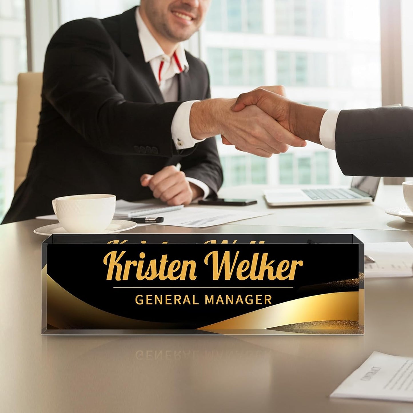 Personalized Name Plate for Desk - Custom Engraved Name Plates for Man - Boss Day Gifts for Boss - Acrylic Office Decor Appreciation Gifts for Teacher Nurse Coworker Social Worker (Classic Black)