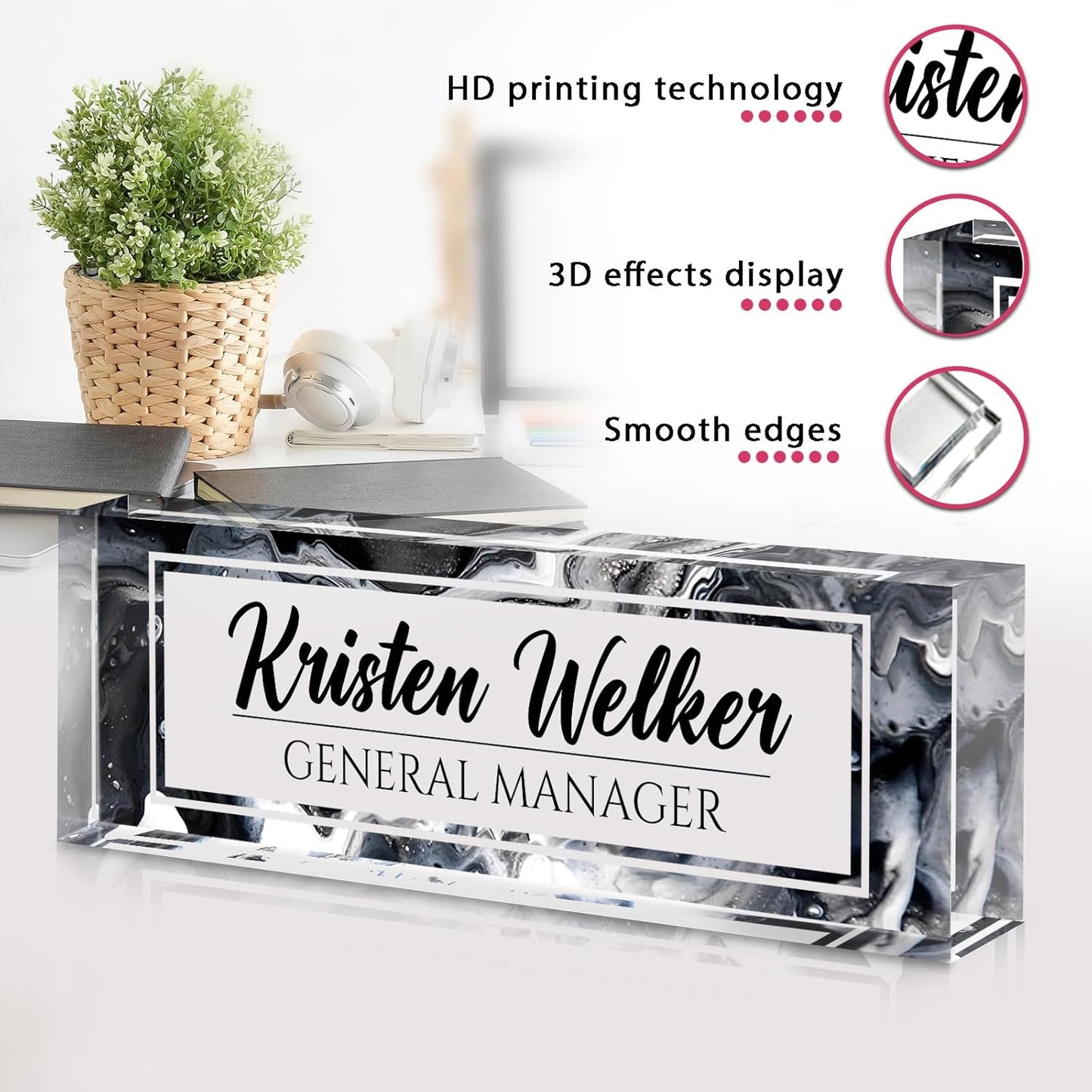 Personalized Name Plate for Desk - Custom Engraved Name Plates for Man - Boss Day Gifts for Boss - Acrylic Office Decor Appreciation Gifts for Teacher Nurse Coworker Social Worker (Ink)