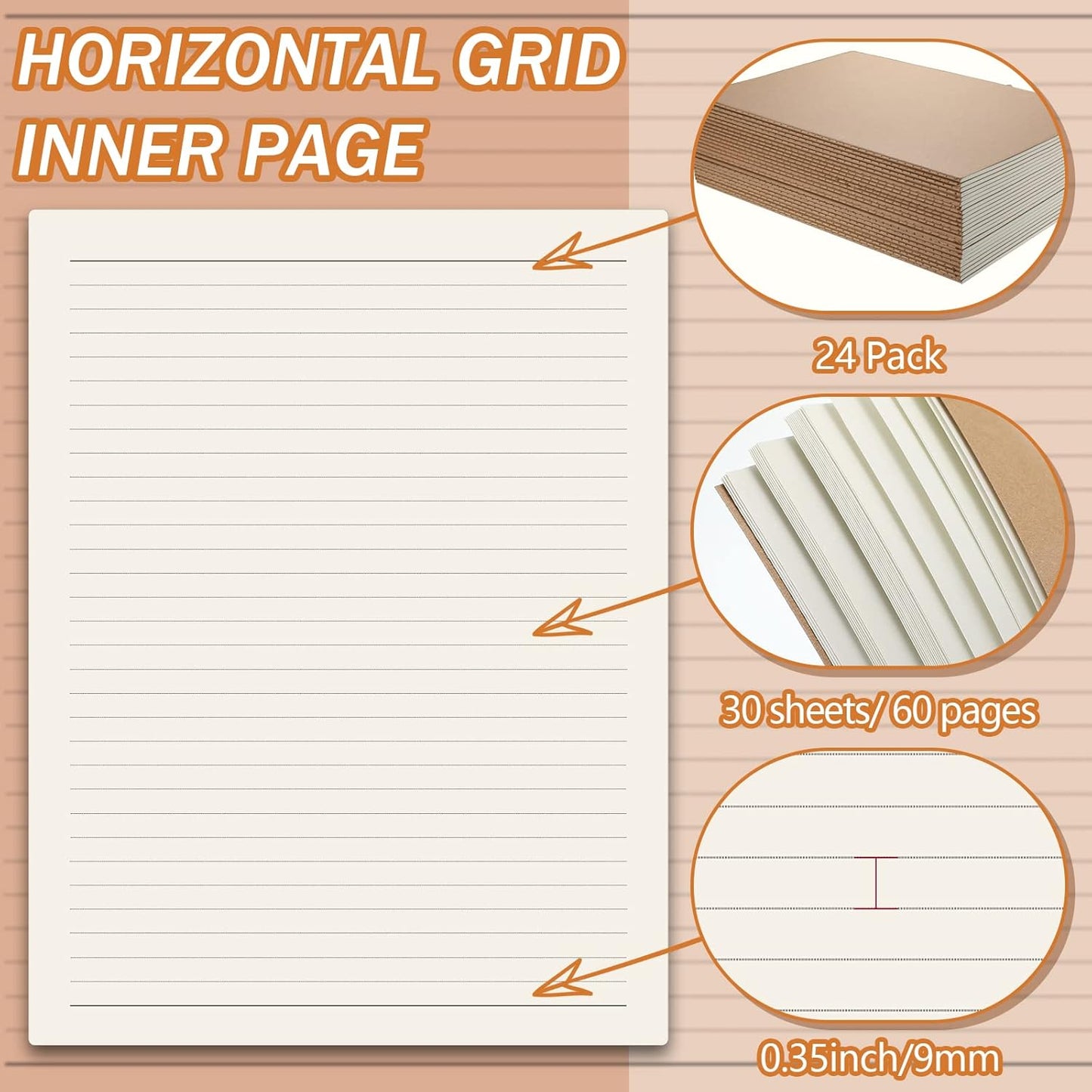 Lincia 24 Pack Large Kraft Notebooks Bulk, 8.5 x 11 Inch College Ruled A4 Subject Diary Journals Notebooks for Office Notes Writing Supplies, 60 Pages