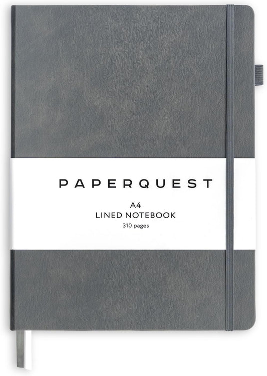 A4 Hardback Notebook, Vegan Leather Journal Lined, 310 Pages, 100GSM Thick Paper, Lay flat Notebook for Women, Men, Writing, Office, Work, Study, College Ruled Notebook with Pocket,