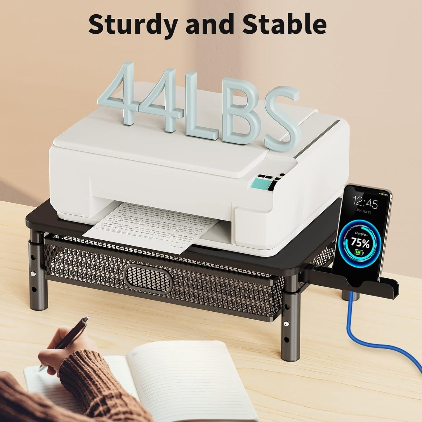 Zimilar 2 Pack Monitor Stand Riser with Metal Drawer, 3 Height Adjustable Monitor Riser with Phone Holder for Printer, Laptop, Premium Metal Computer Monitor Stand with Storage for 2 Monitors