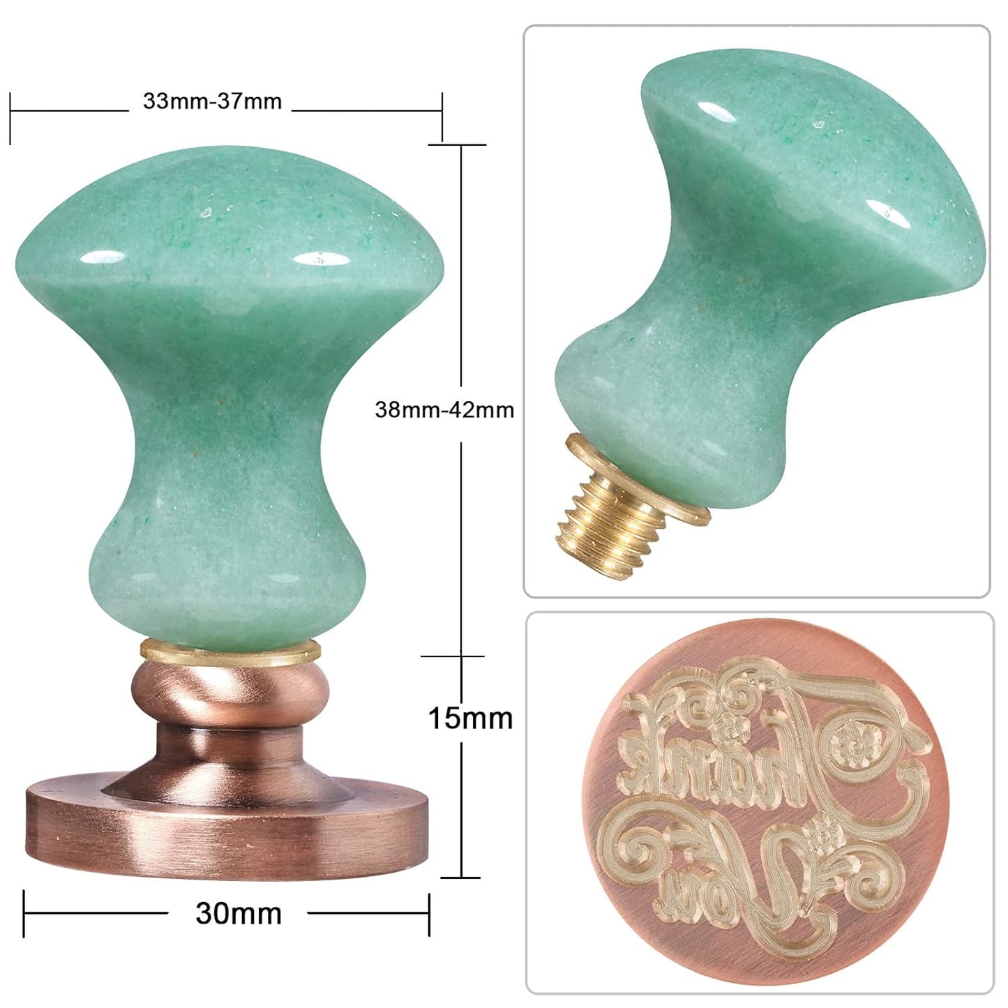 rockcloud Wax Seal Stamp Set, 4 Pieces Sealing Wax Stamps Copper Seals with 1 Green Aventurine Seal Handle for Cards Envelopes Invitation Decoration, Love Expressiont
