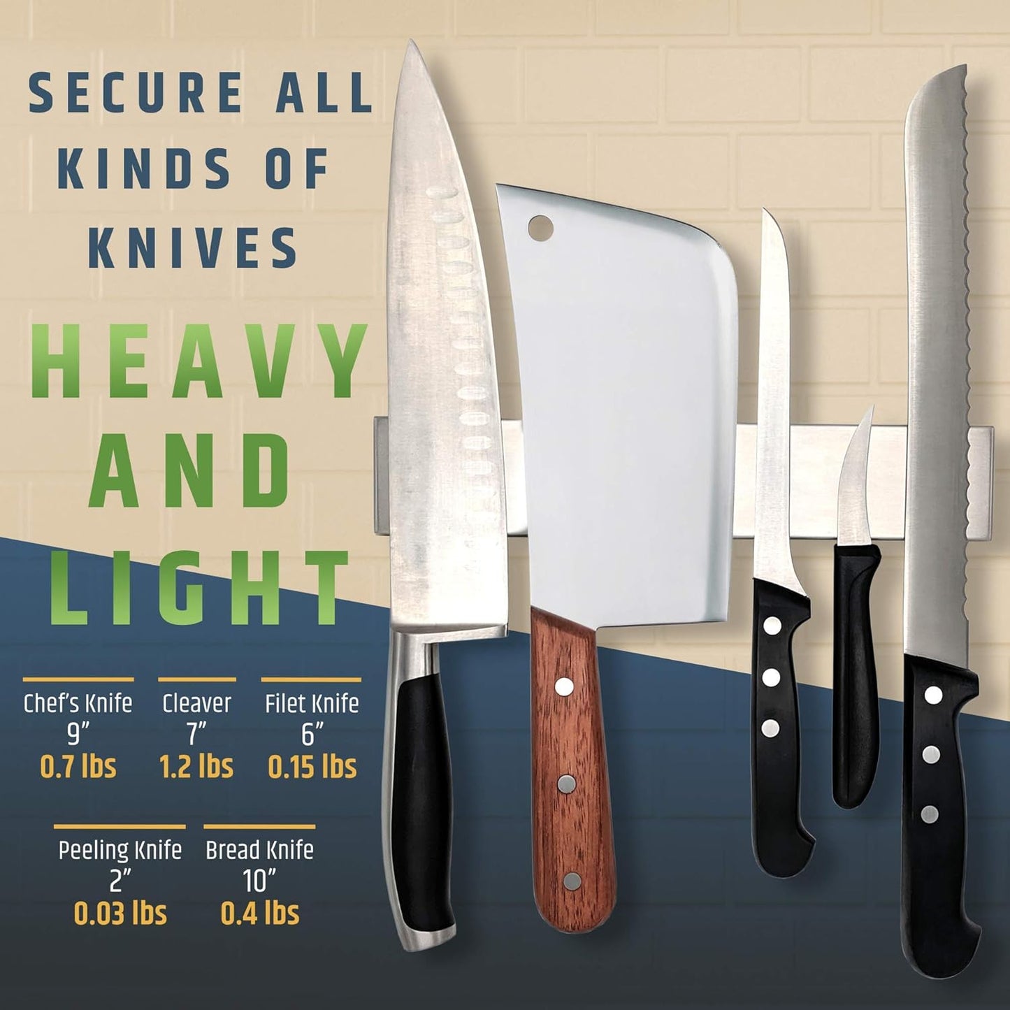 Premium Stainless Steel Magnetic Knife Holder for Wall - 10 Inch Professional Magnetic Knife Strip - Space-Saving Knife Rack/Knife Bar With Powerful Magnetic Pull Force (Upgraded Version)