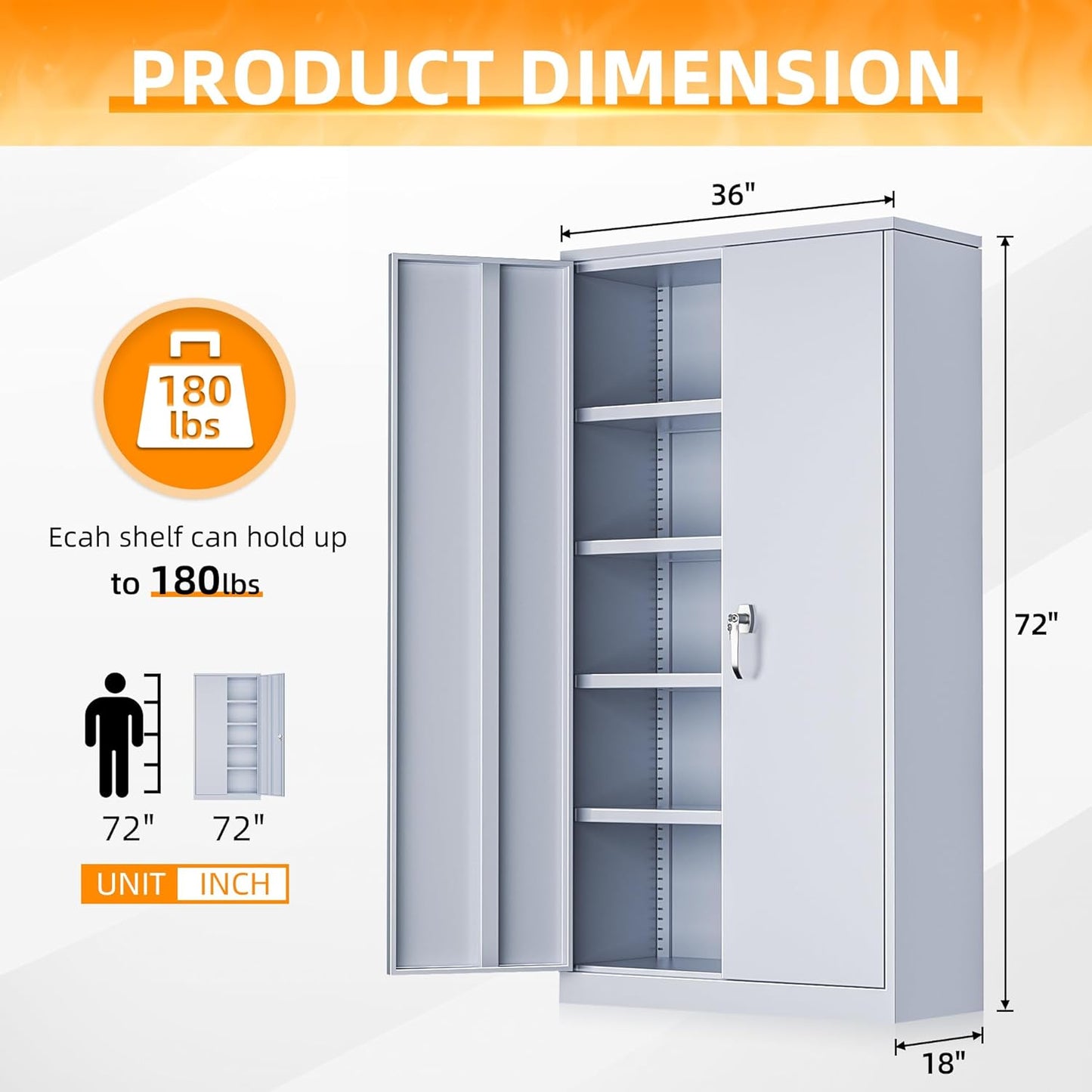 INTERGREAT Tall Metal Storage Cabinet Locking Steel with 4 Adjustable Shelves,72" Lockable Cabinets Lock 2 Doors for Office Garage Supply Home (Cement Gray)