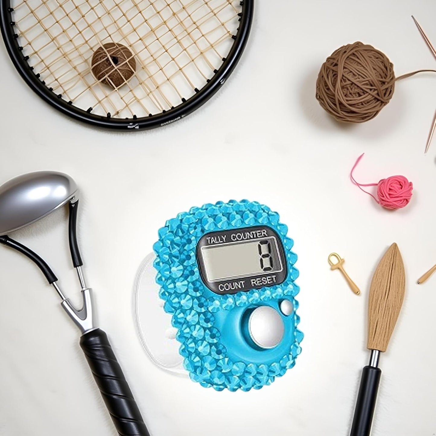 Jowxsx Blue Electronic Finger Tally Counter, Convenient Finger Clicker Counter, Portable Digital Display Tally Counter, Resettable Mini Lap Counter for Golf Goods Counting Lap Knitting Accessories