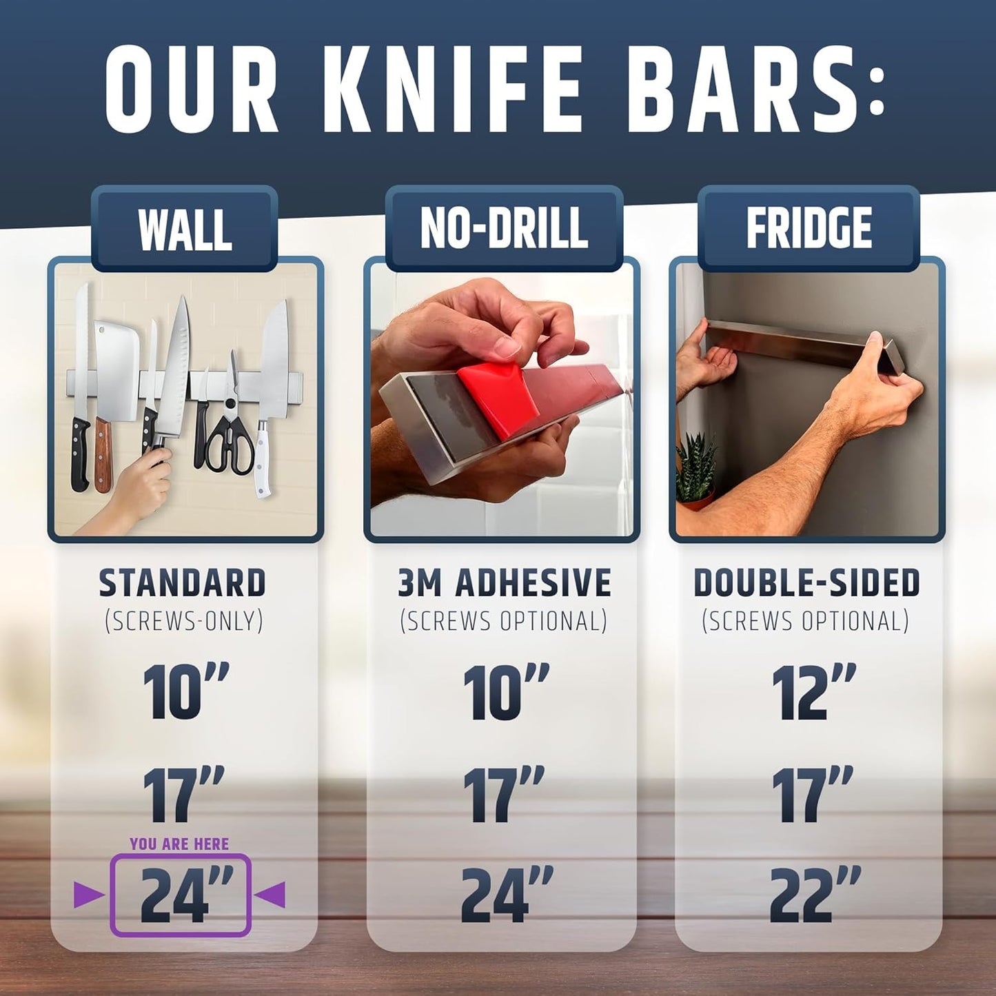 24 Inch Heavy-Duty Magnetic Knife Holder for Wall (Large Size) - Premium Stainless Steel Magnetic Knife Strip - Professional Space-Saving Knife Bar With Powerful Magnetic Pull Force (Upgraded Version)