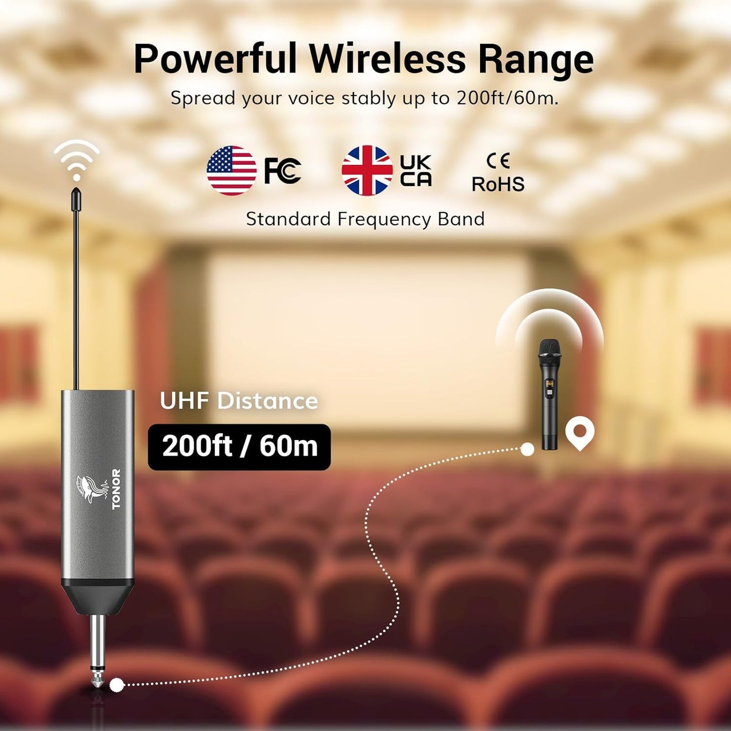 TONOR Wireless Microphone, UHF Metal Cordless Handheld Mic System with Rechargeable Receiver, for Karaoke, Singing, Party, Wedding, DJ, Speech, 200ft (TW620), Black