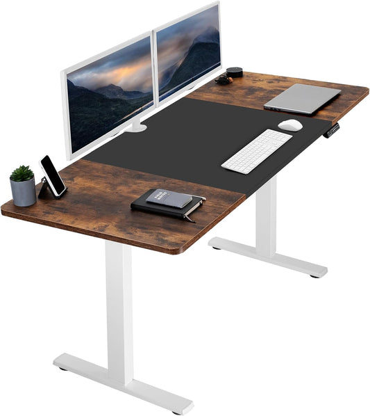 VIVO Electric 71 x 30 in Rustic Standing Desk, Memory Height Adjustment, 1B Series, Black and Vintage Brown Top, White Frame, DESK-KIT-1W7BN