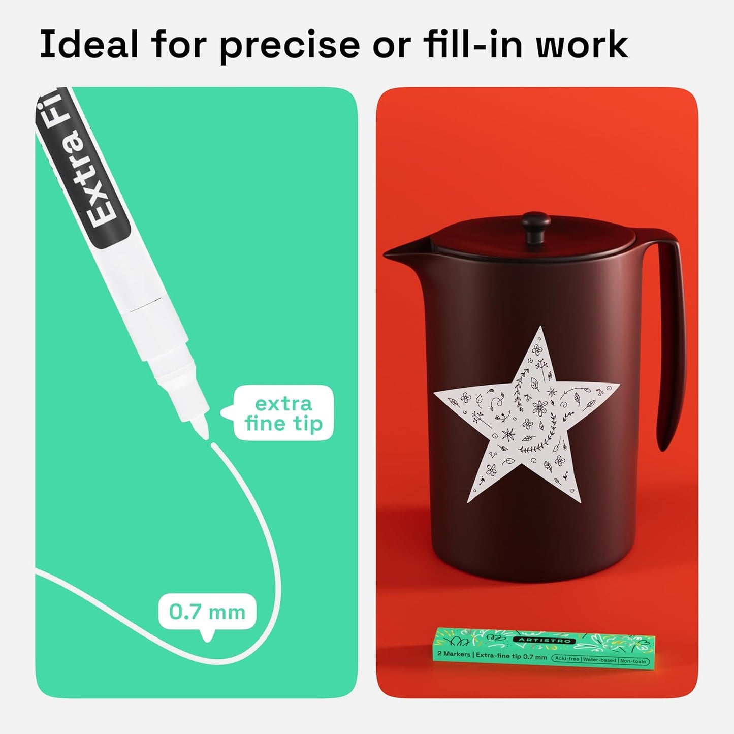 ARTISTRO 2 White Acrylic Paint Markers - 0.7mm Extra Fine-Tip Paint Pens - Perfect for Crafting, Art Projects, & More