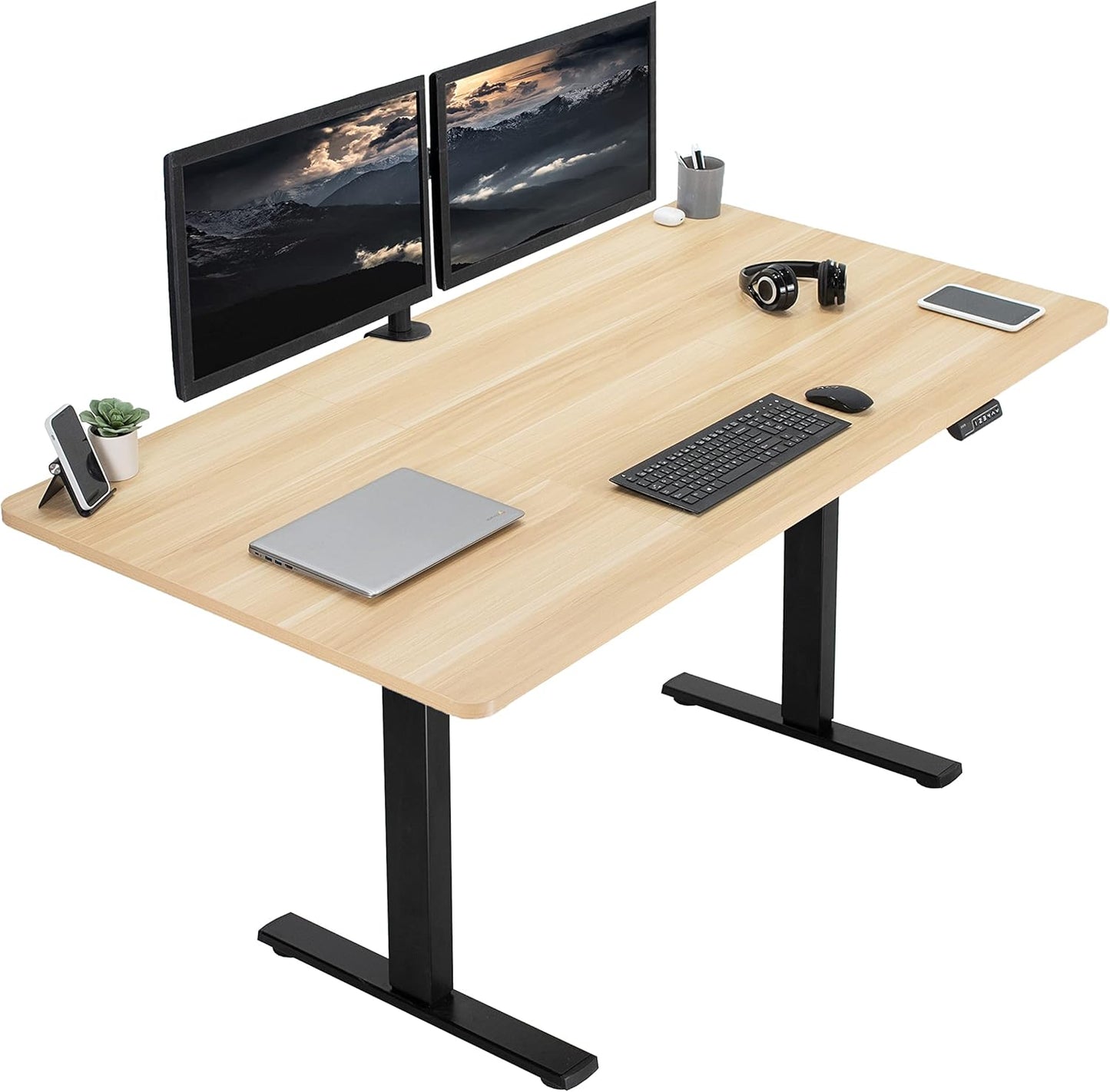 VIVO Electric 71 x 36 in Standing Desk, Memory Height Adjustment, 1B Series, Light Wood Top Black Frame, DESK-KIT-1B7C-36
