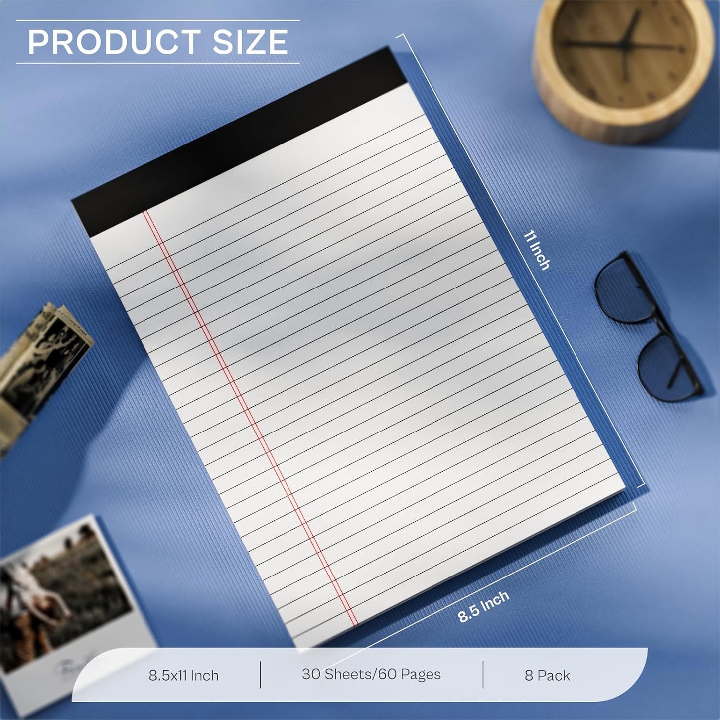 Notepads 8.5 x 11 Legal Pads of Paper, 8 Pack Note Pads 8.5 x 11 Lined Paper Wide Ruled, Perforated Legal Pad 8.5 x 11'' Paper Pads with Strong Backer Note Pad for Office, School, Homework