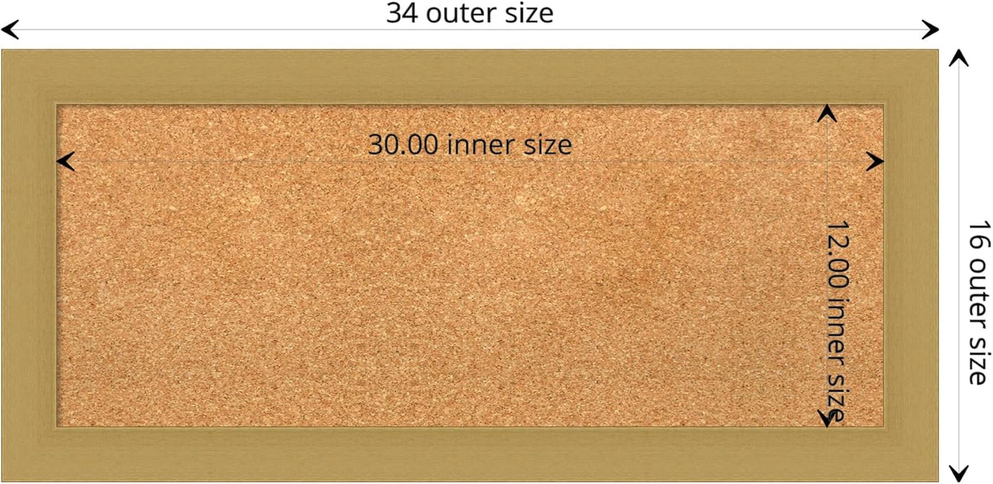 Amanti Art Natural Cork Board for Wall, 16x34 Vision Board with Gold Frame, Medium Corkboard Office Decor for Home Organization, Casual Corkboard Pinboard to display items for home organization