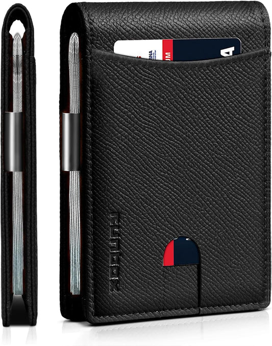 RUNBOX Money Clip Slim Wallets for Men RFID Blocking 11 Card Holder Minimalist Small Leather Bifold Men's Front Pocket Wallet Gift Box