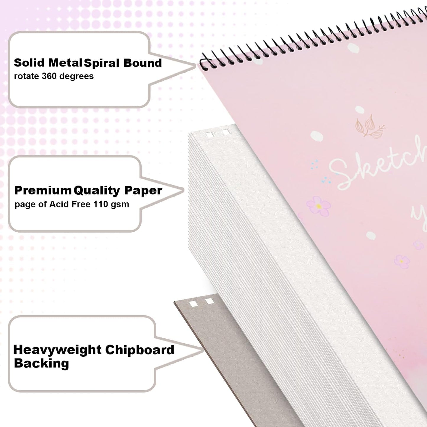 MEMX Sketch Book for Kids, 8”X11.5” 100 Pages(110gsm), Spiral Bound Artist Sketch Pad, Durable Acid Free Sketchbook for Painting, Sketching or Doodling, Best Gifts for Drawing Boys and Girls, White
