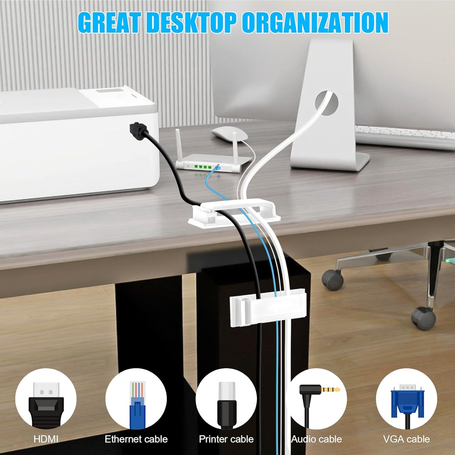 XHF 40 PCS Self Adhesive Cable Clips(XL) White,Wire Clips Cable Management Wire Organizer Cord Holder for Under Desk, Car, Wall, TV PC Ethernet Cable