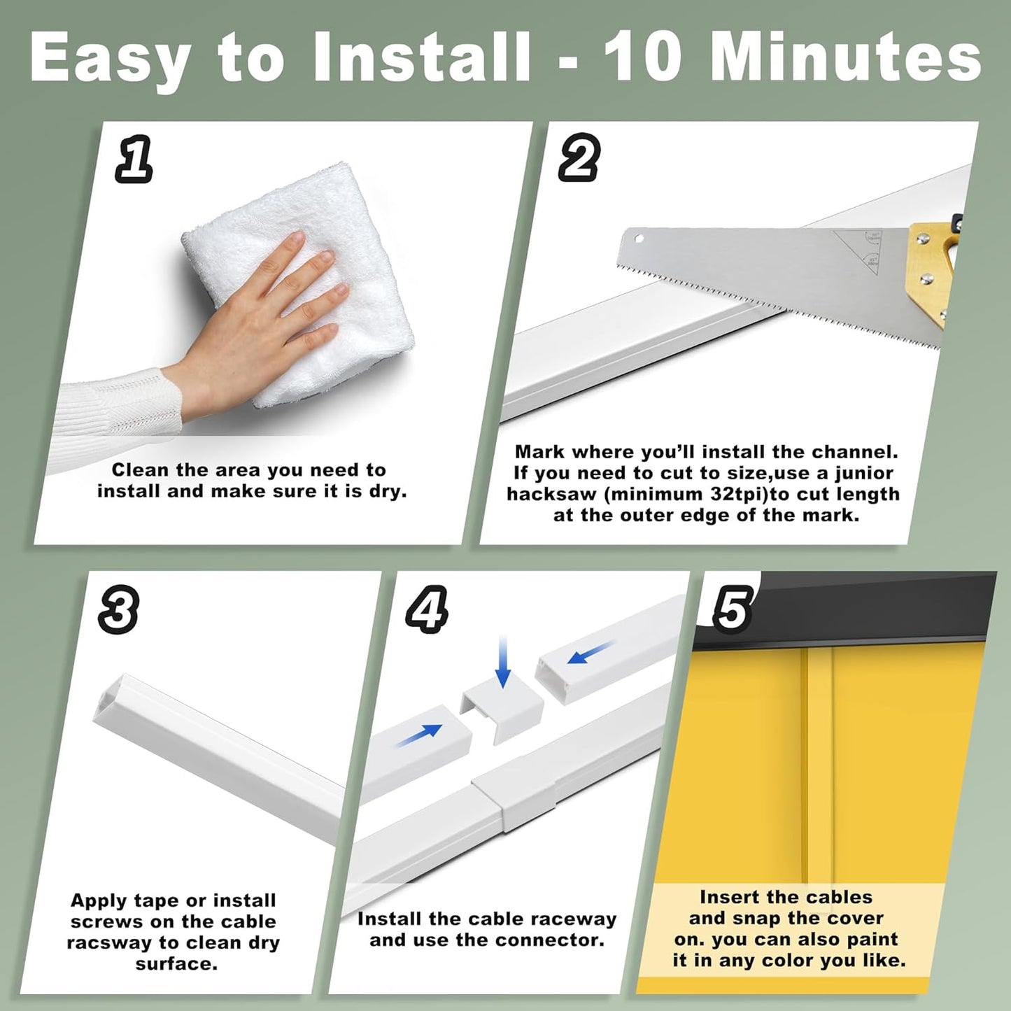 Wall Cable Hider to 3-4 Wires, LZEOY 172in Cord Hider for Wall Mount TV, White Cord Covers for Wires on Wall, Wall Cord Cover Wire Covers for Cords, Large Cable Management Kit 11xL15.7in W1.18inH0.6in