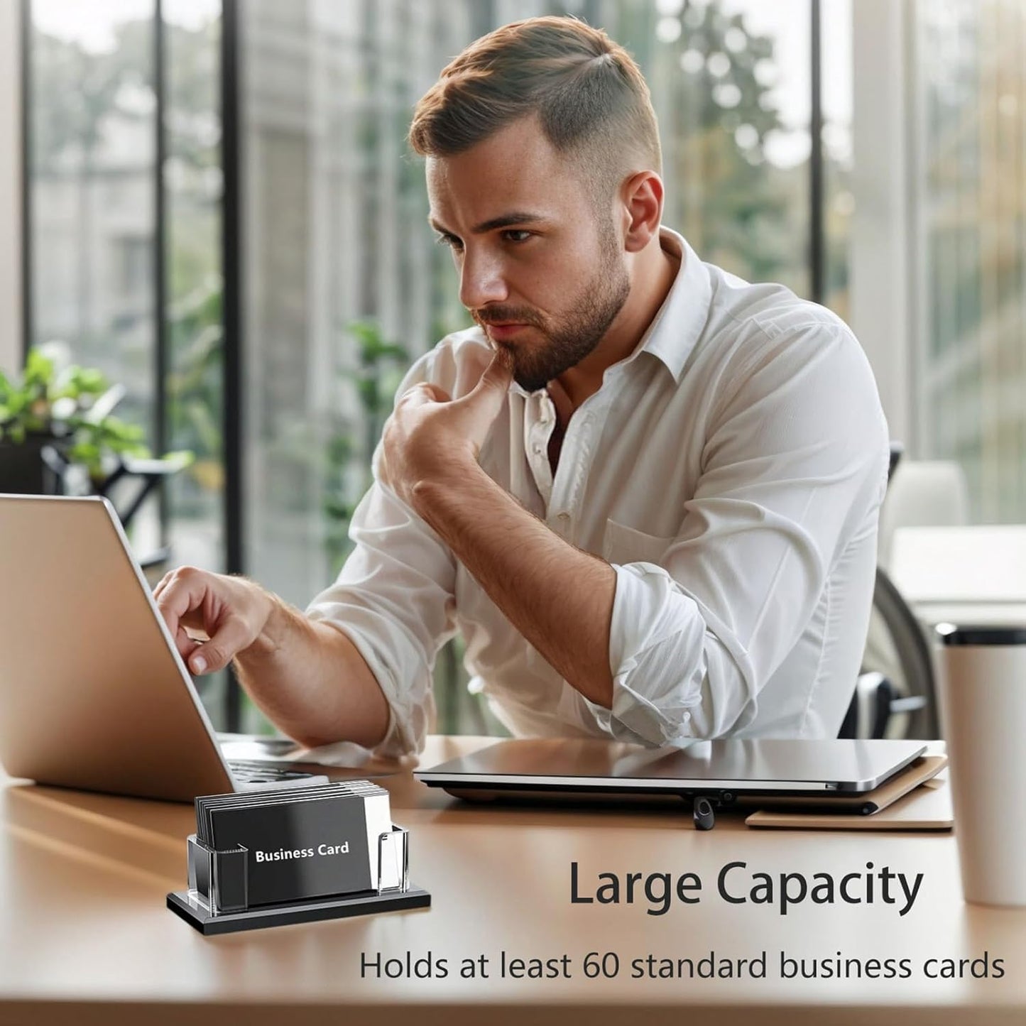 Business Card Holder for Desk,Clear Acrylic Desktop Business Name Card Display Stand Organizers for Office Conference Home Exhibition Restaurant