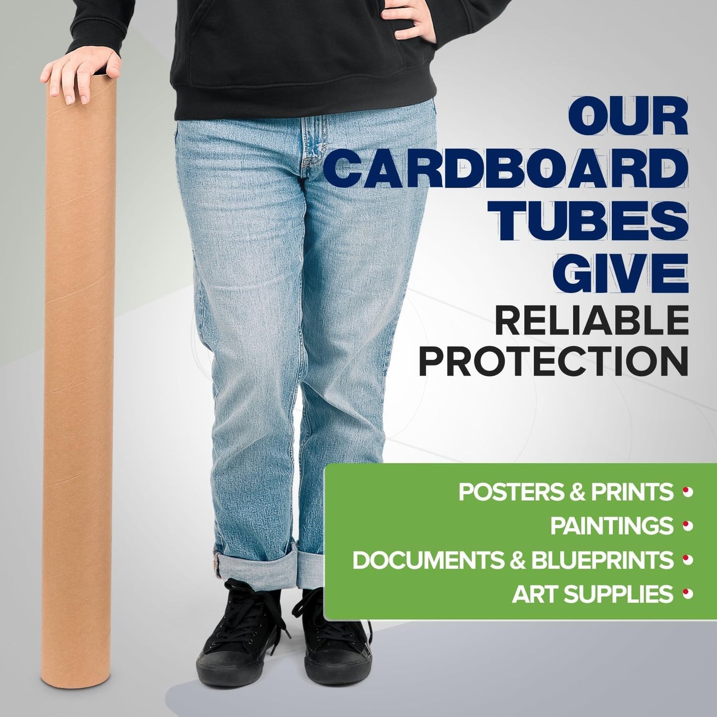 4" x 36" Reinforced Kraft Paper Mailing Tubes, Pack of 2 Tubes with 2 Caps Each – USPS Approved Poster Tube – Made in USA Cardboard Tube for Shipping and Storing Posters, Prints, Artwork, or Documents